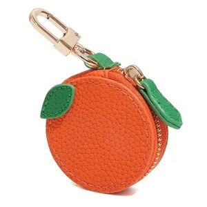 Orange Coin Purse with Green Leaf Accents